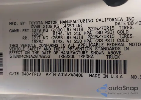 2010 Toyota Tacoma z USA, uszkodzony, nr VIN 5TENX4CN1AZ676653